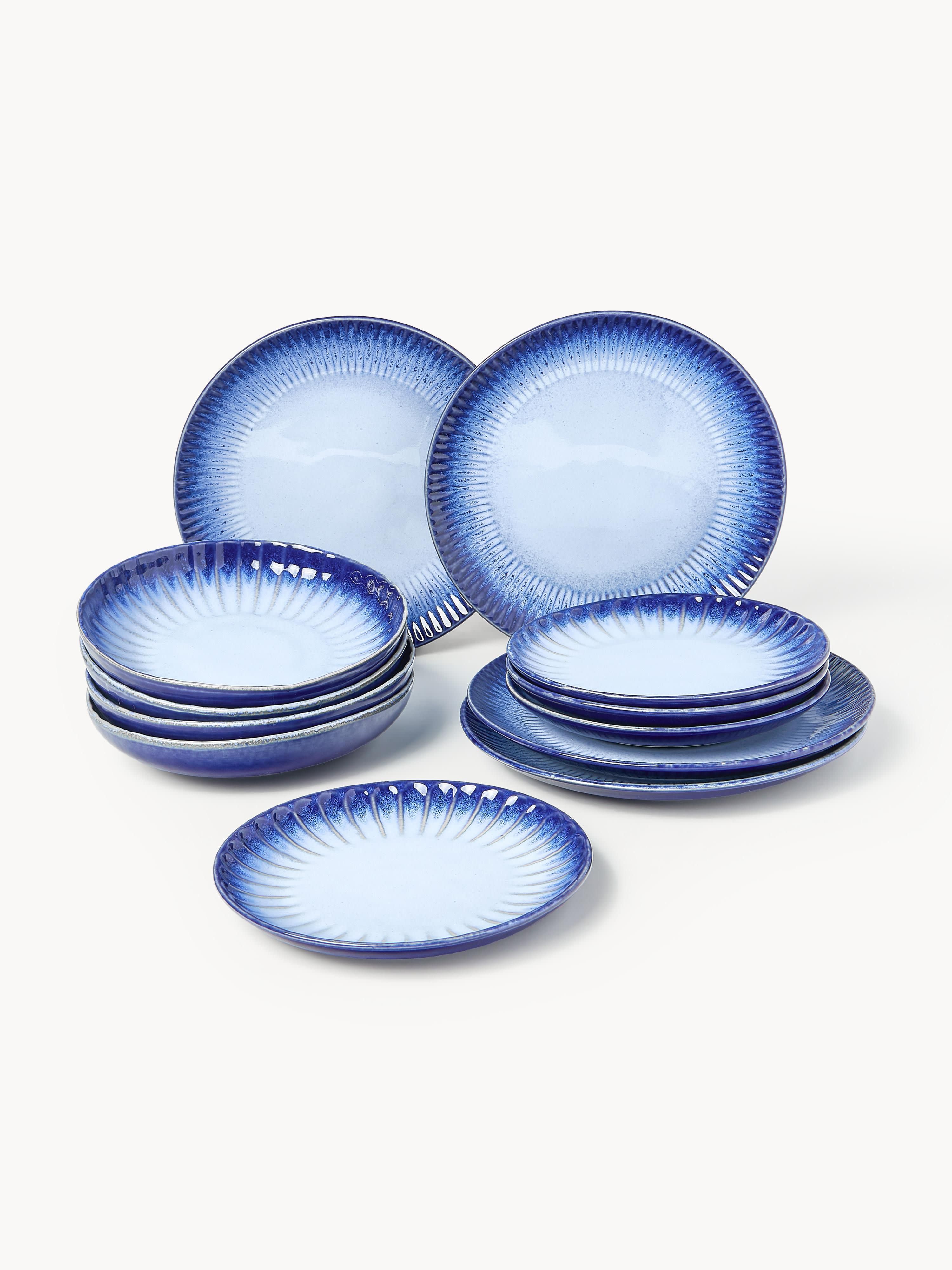 Handgemachtes Geschirr-Set Vinci mit reaktiver Glasur, 4 Personen, 12er-Set