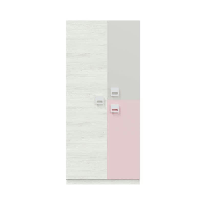 ROSA - Armoire 3 portes L90cm x H200cm - Blanc/Rose