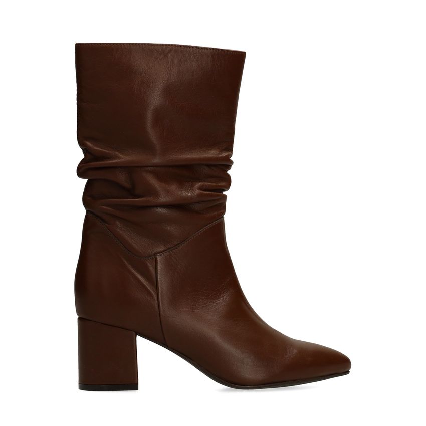 Manfield Bruine leren laarzen met hak