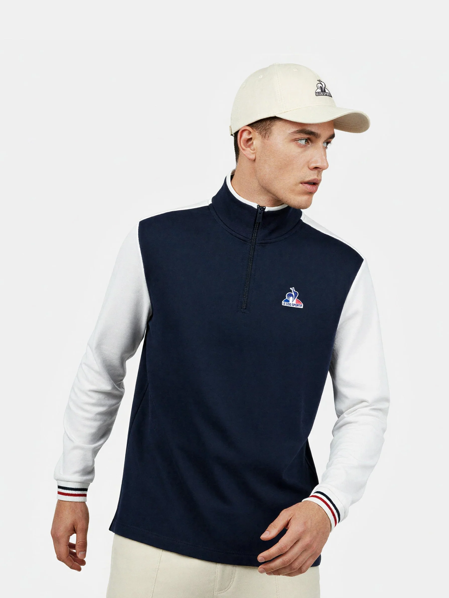 Sweat demi-zippé avec détails tricolores