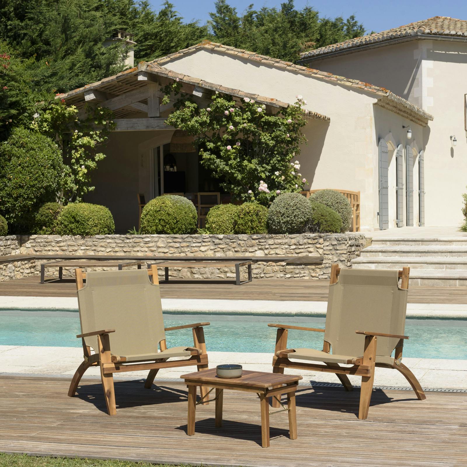 Salon de jardin pliant 2 places en bois d'acacia BAHIA