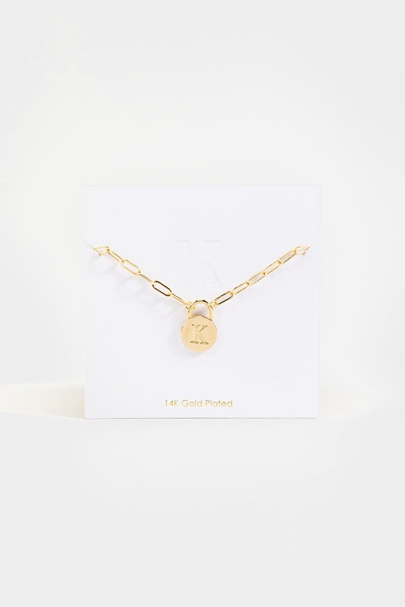 Initial Curb Chain Pendant Necklace Gold