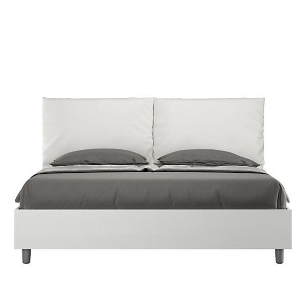 Lit Egos Antea avec sommier 160x190 et coussins en simili cuir blanc