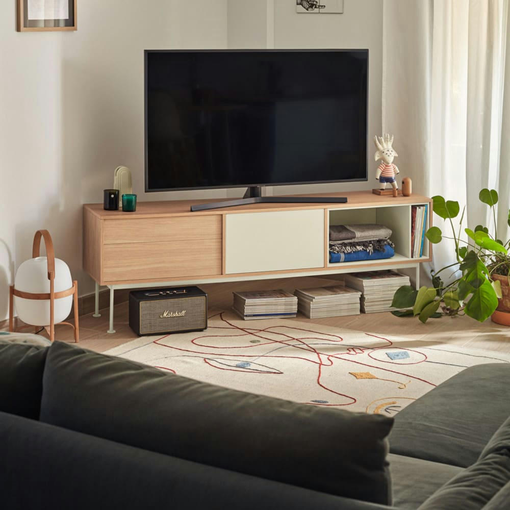 YOKO - Meuble tv 1 porte 2 tiroirs en bois L180cm blanc