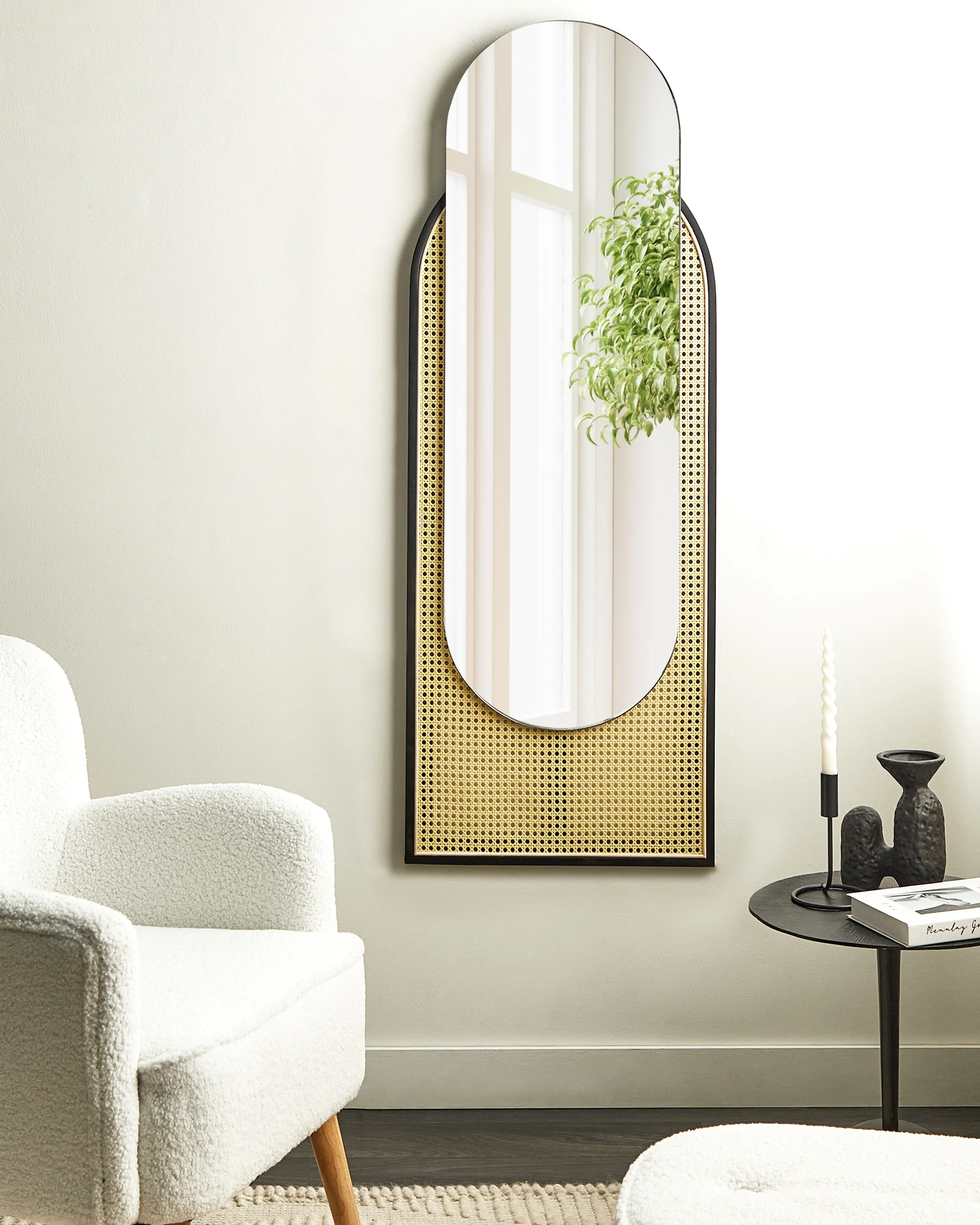Wall Mirror NEVERS 53 cm 143 cm PE Rattan Natural