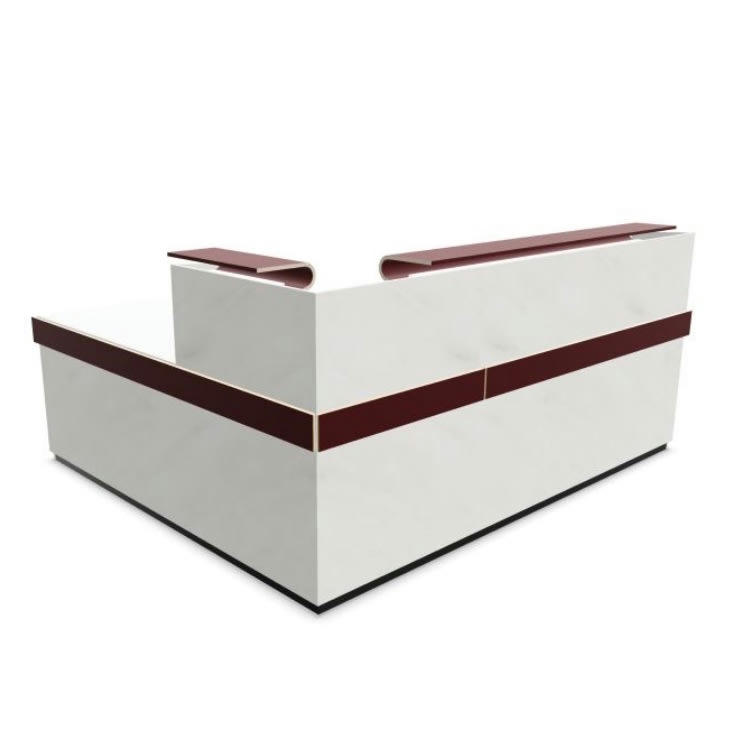 ATLAS - Bureau d'accueil design façade imitation marbre blanc/cerise