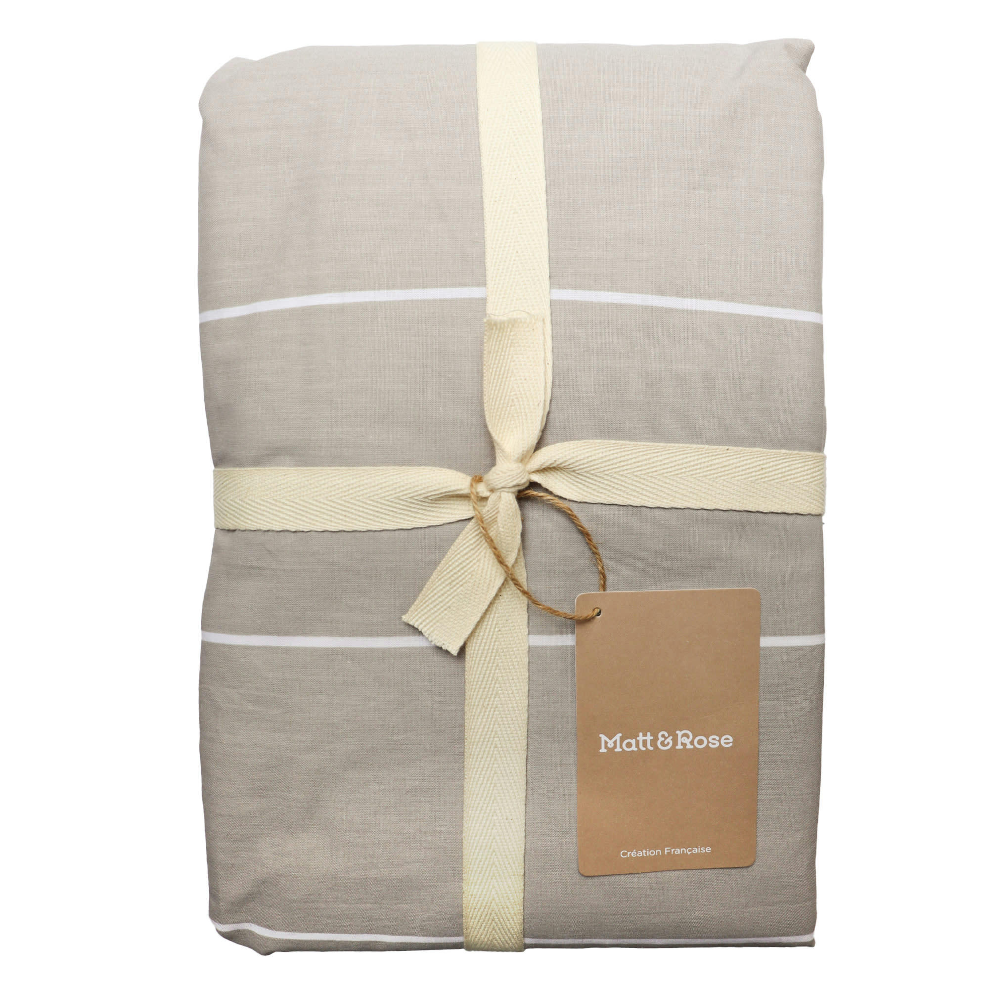 GREIGE STRIPES - Parure de lit imprimée en coton Grège 140x200+65x65cm