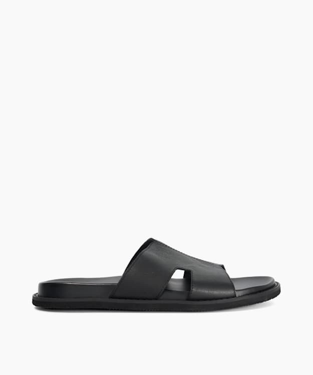 Ishaa Black - Leather Slip On Sandals