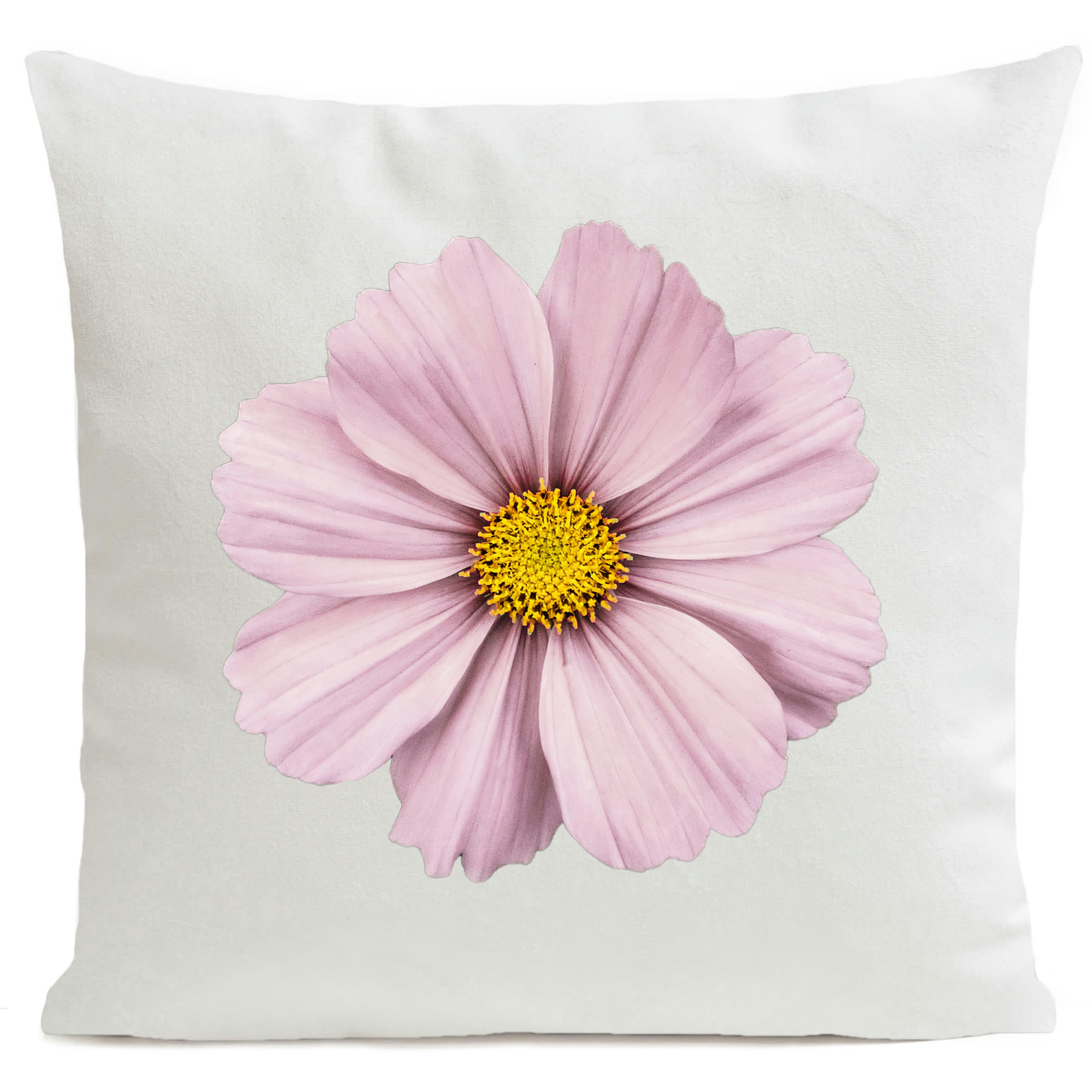 - Coussin fleur rose suédine blanc 40x40cm