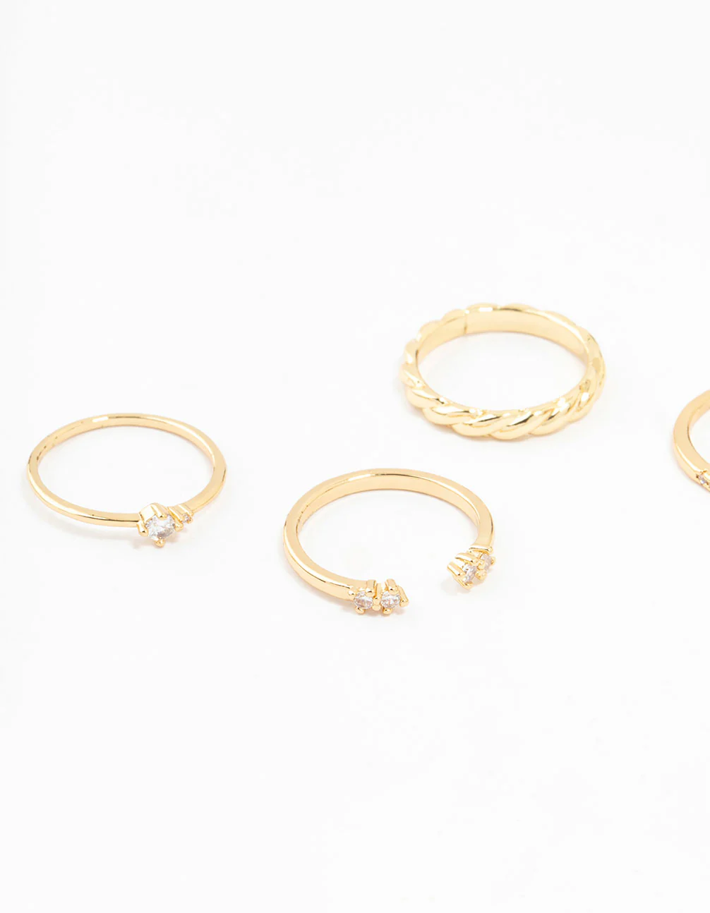 Gold Plated Diamante Dainty Rings 5-Pack