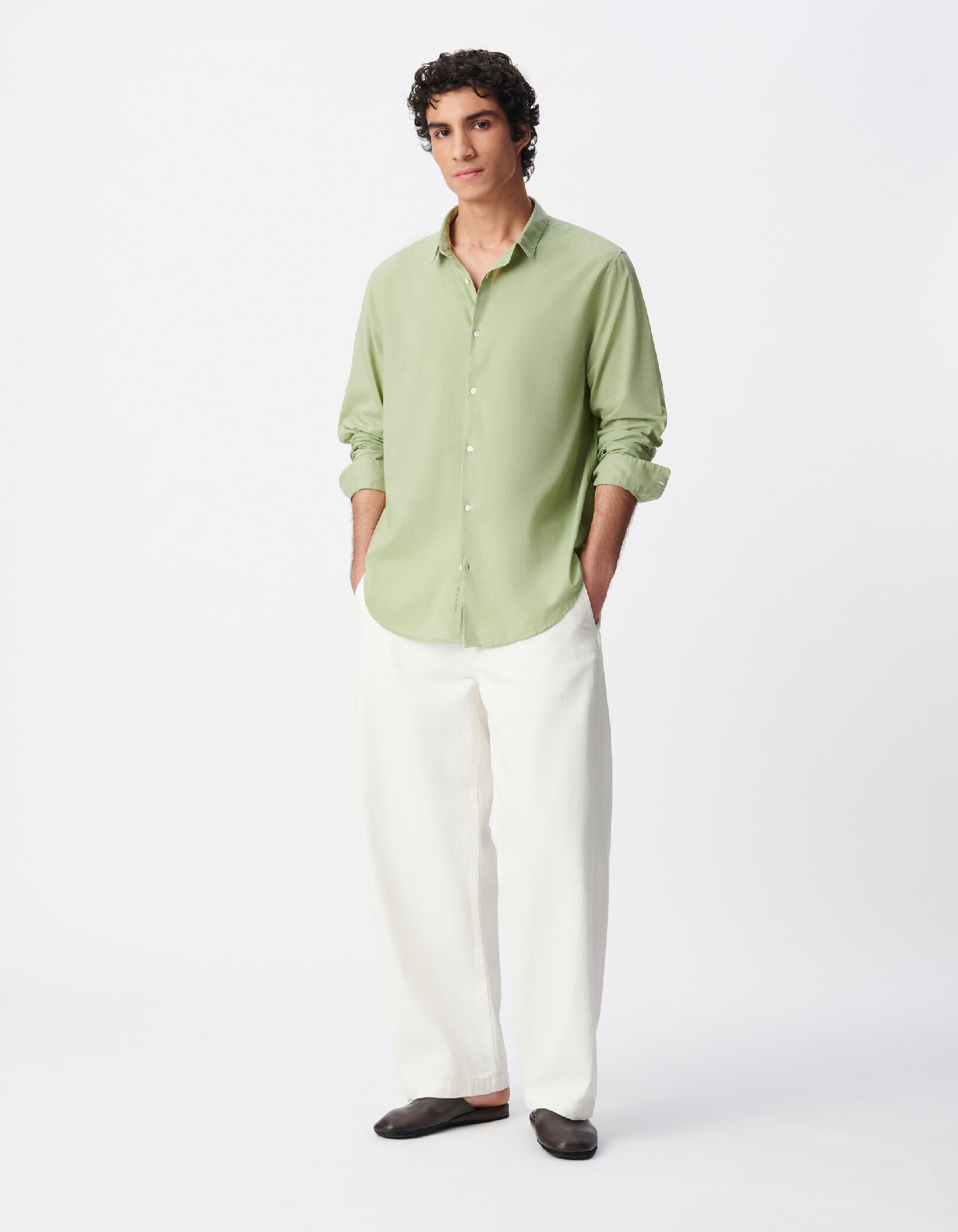Chemise regular verte voile de coton bio Homme
