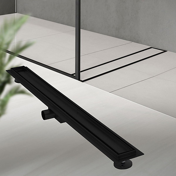 Caniveau de Douche 90 cm 2en1 à Carreler, Noir, Acier Inoxydable
