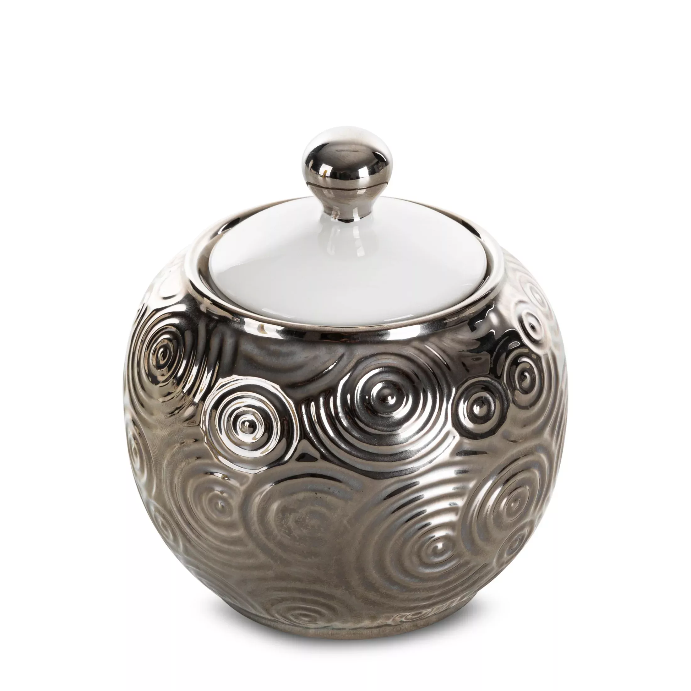 Pojemnik ceramiczny dekoracyjny srebrno-białyz wtłoczeniami 10x10x11 cm ALTEA