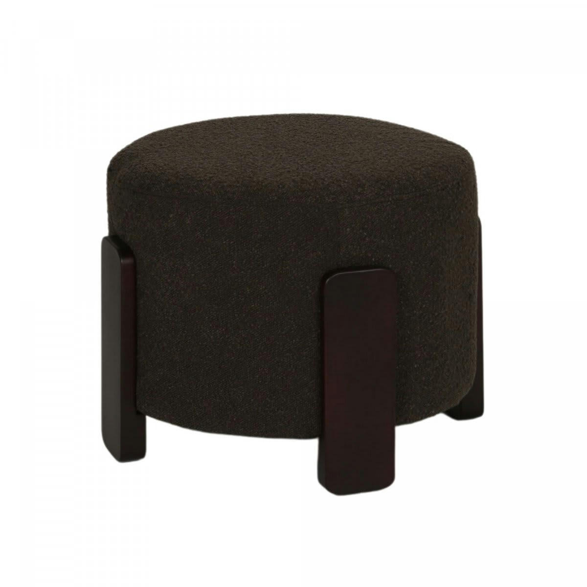CLOA - Pouf moderne en tissu bouclé et bois gris foncé