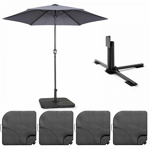 Parasol droit inclinable 3m et 4 dalles à lester remplissables grisOviala