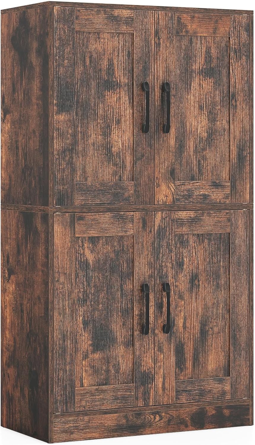 Giantex Bathroom Cabinet, 43.5” Storage Cabinet with Doors & Adjustable Shelves, Kitchen Pantry, Storage Organizer for Living Room Dining Room Study (Rustic Brown)