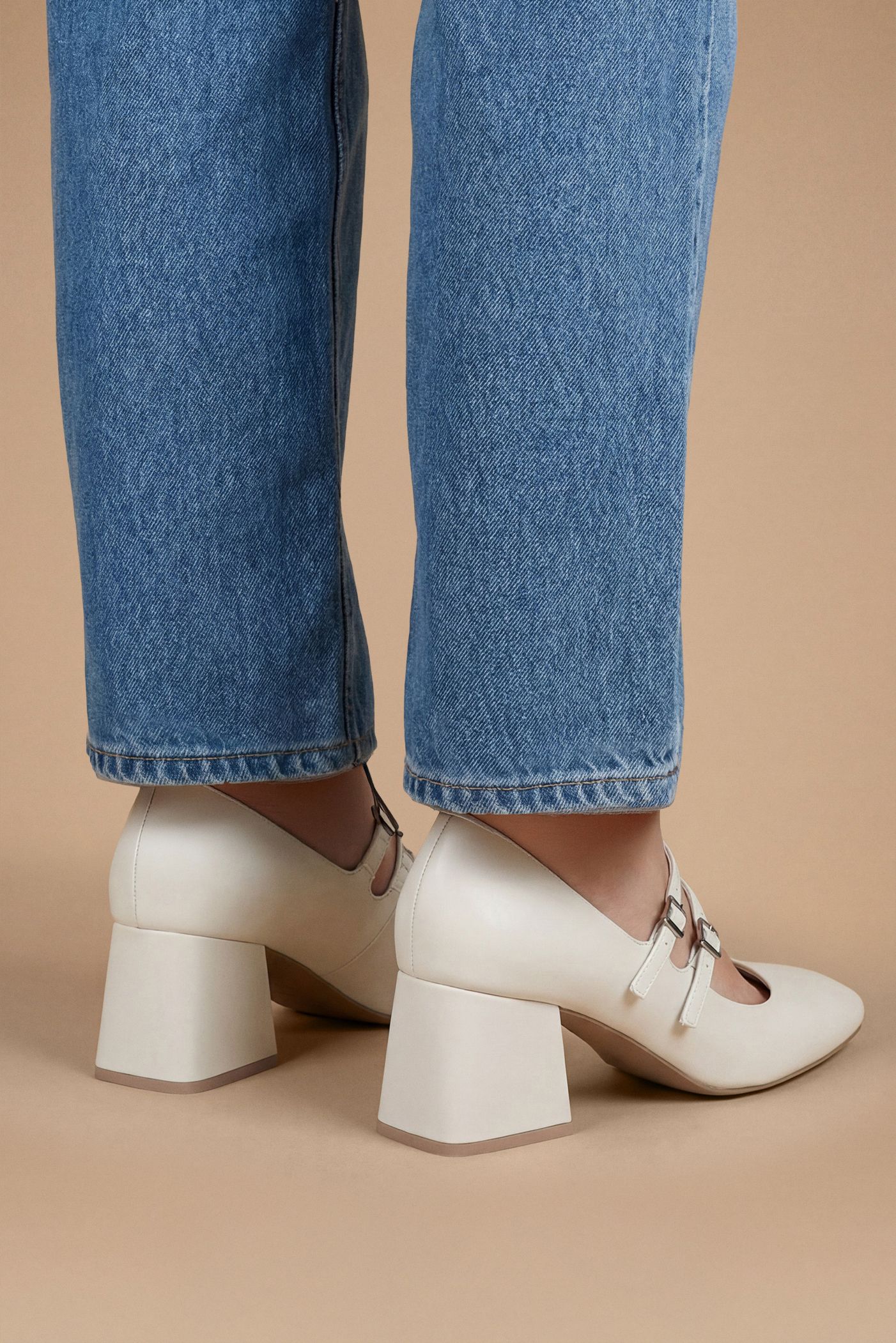 Dorothy Perkins Wide fit Dawn Faux Leather Double Mary Jane Mid Block Heel Court Shoes