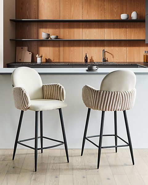 Lot de 2 chaises de bar AMITY Tissu Beige clair