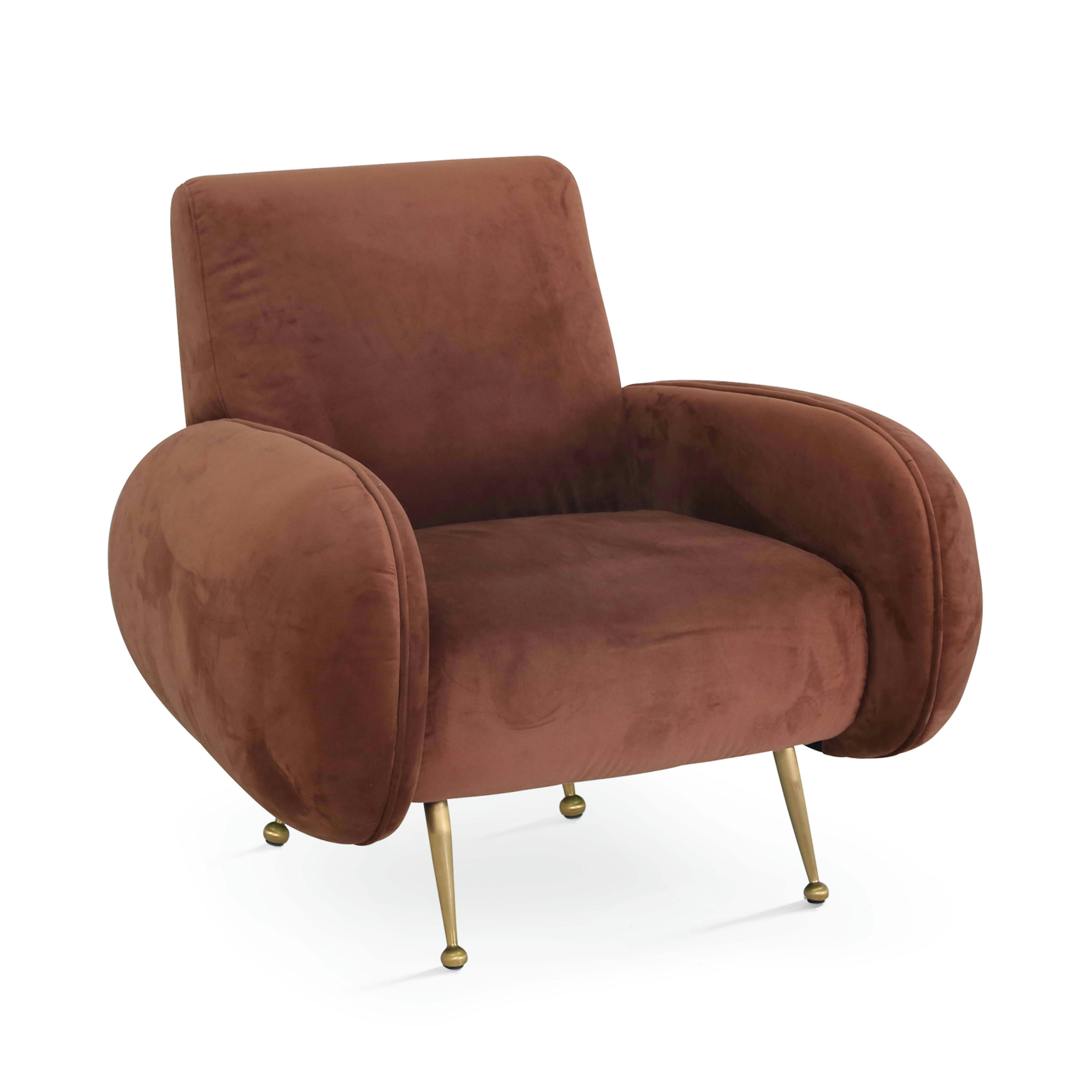 SVEN - Fauteuil en velours vintage terracota