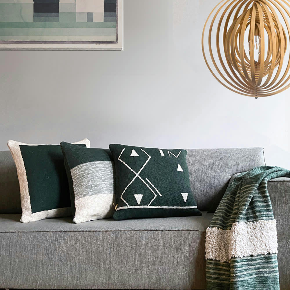 SUNSET - Coussin tricoté vert 50x50