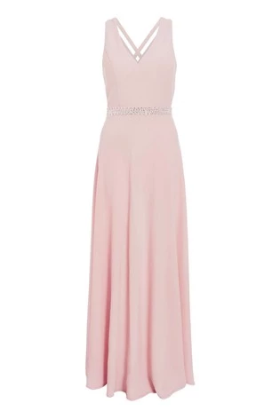 Quiz Pink Embellished Cross Back Maxi Dress