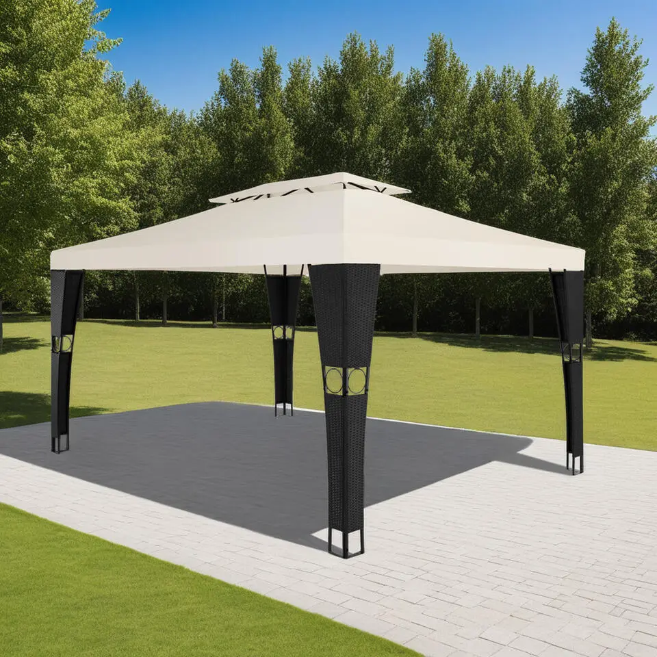 tectake Wicker tuinpaviljoen Mona 3x4m, Zwart/Cr&egrave;me