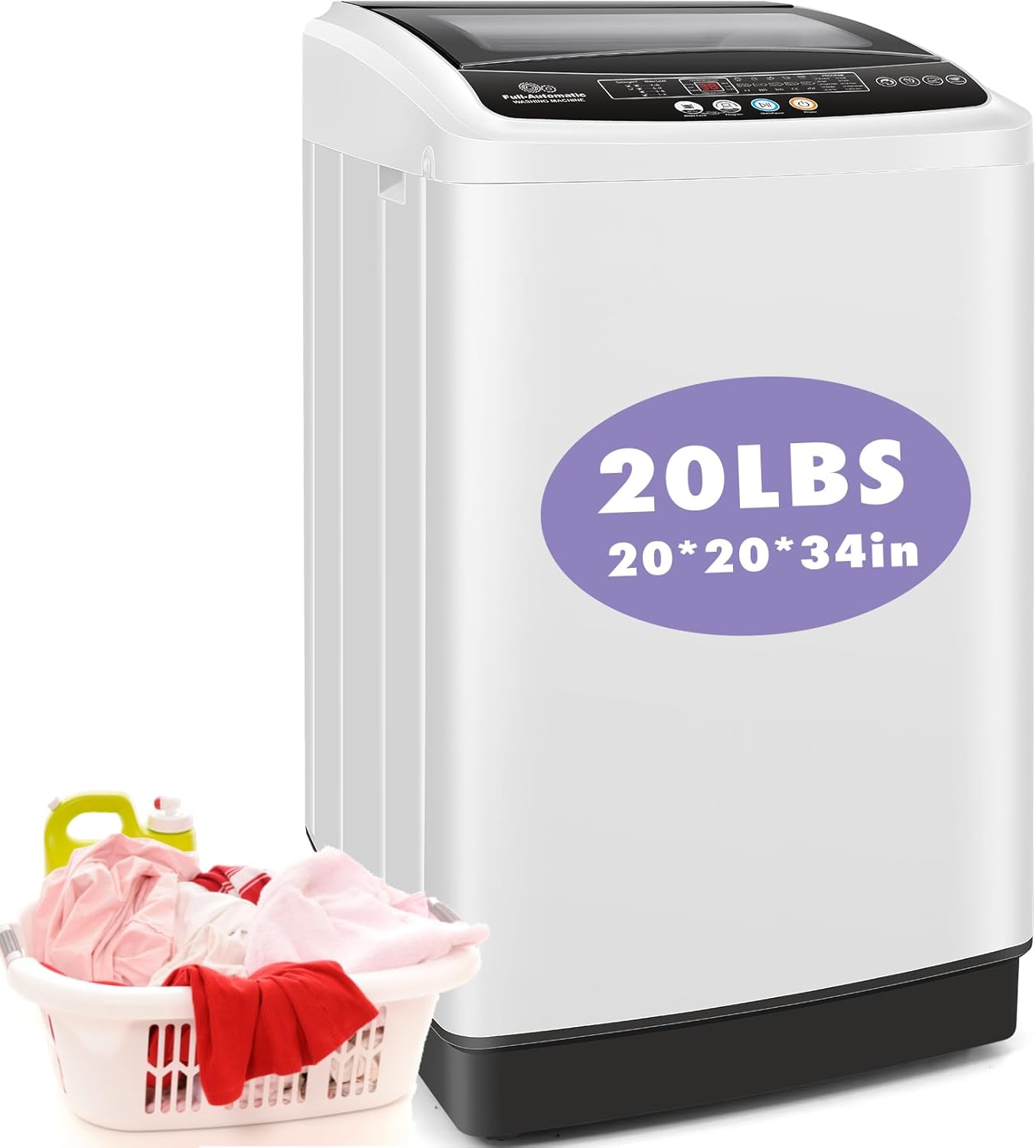 Nictemaw Portable Washing Machine 20Lbs Capacity 2.8 Cu.ft Portable Washer and Dryer Combo with 10 Programs and 8 Water Level Selections Compact Washer Machine for Apartments, Dorms, Rv-Glass Cover