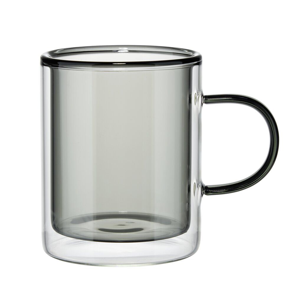 Mug double paroi 35cl en verre transparent noir Ø8,5xH10cm