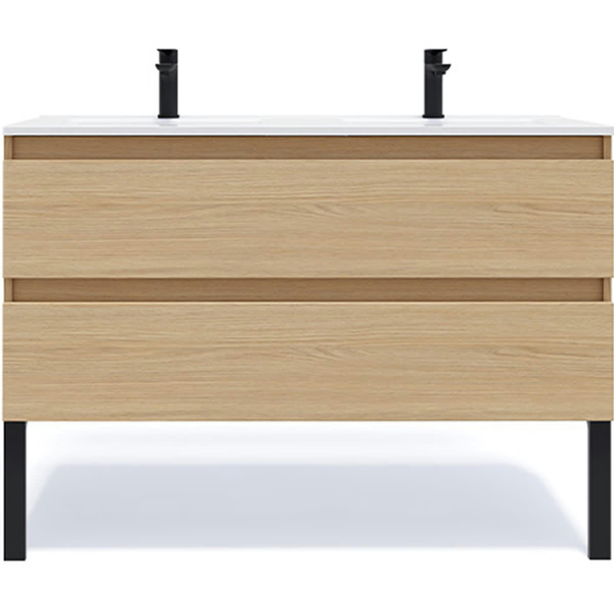 HUDSON - Meuble salle de bain 2 vasques posées 120cm 2 tiroirs Chêne