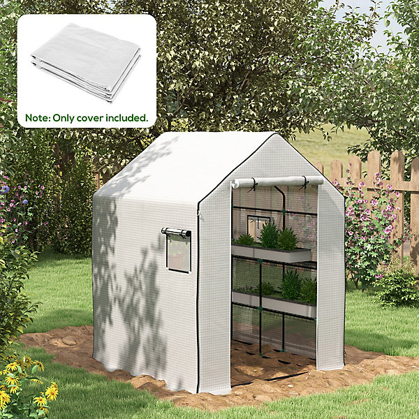 Bâche de remplacement serre de jardin 140 x 143 x 190 cm - 2 fenêtres, porte zippée enroulable - PE anti-UV imperméable