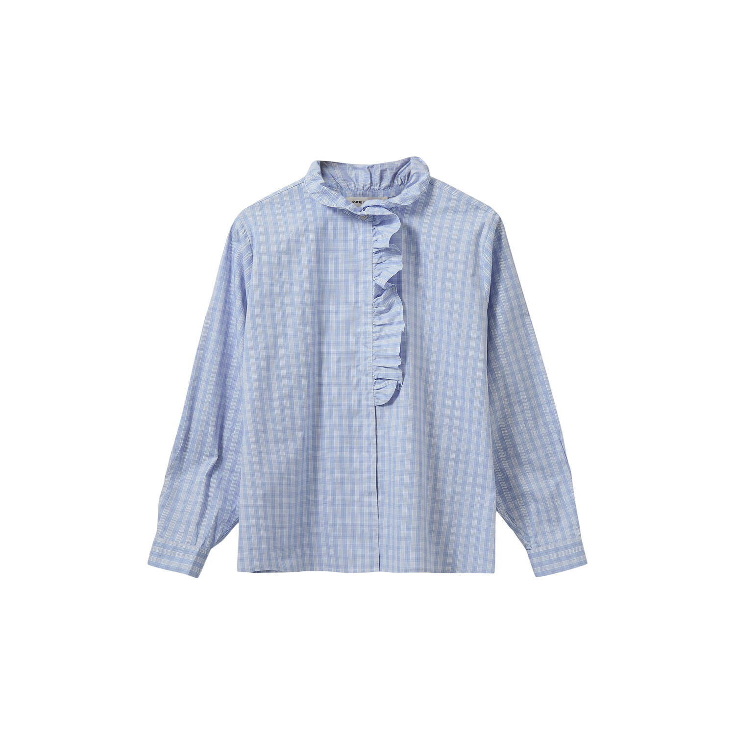 BelleSW Check Frill Placket Shirt, blue