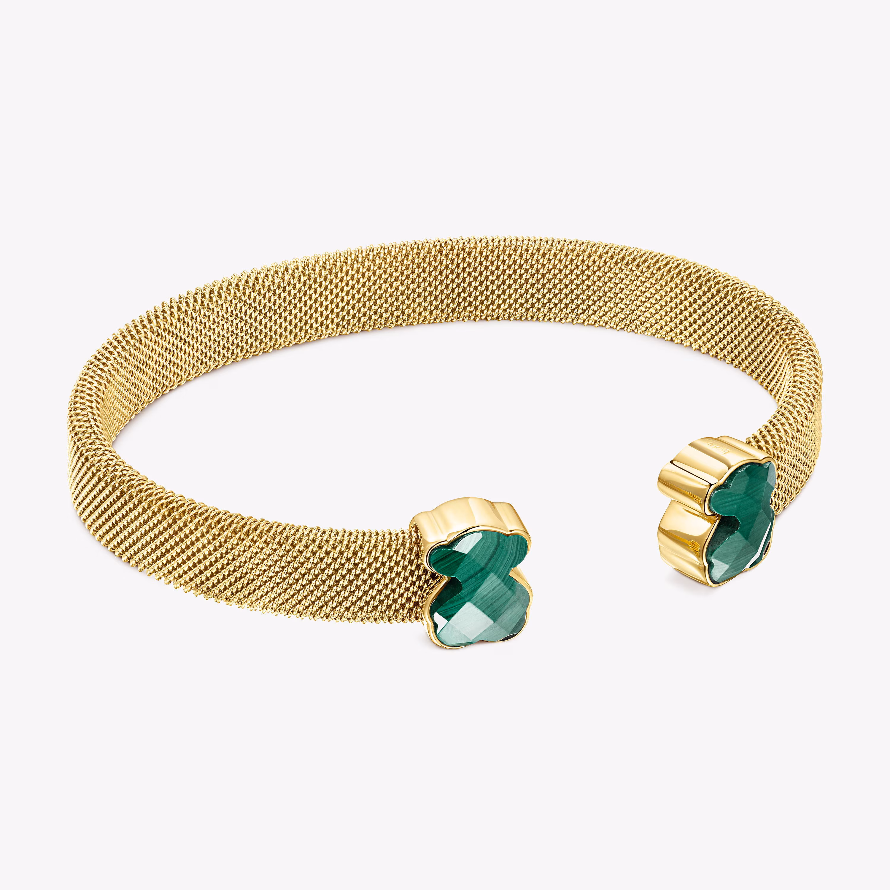 Pulsera de acero IP dorado y malaquita Mesh Color