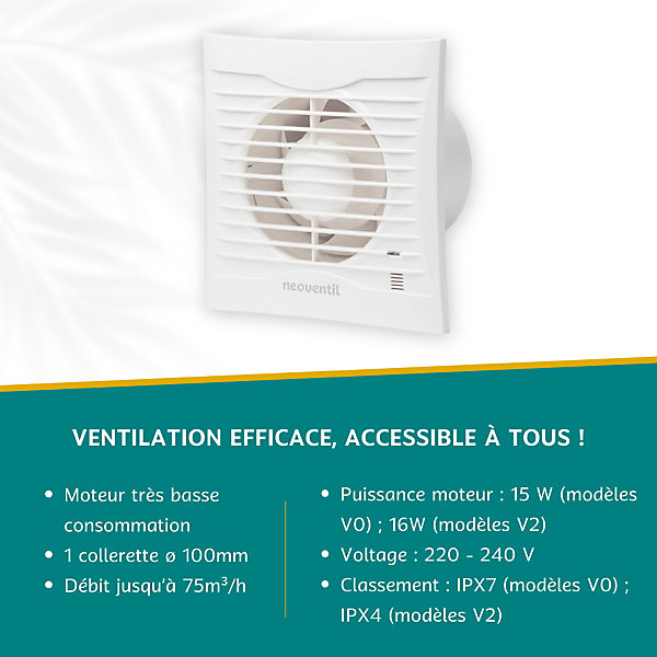 HIDA B-V0 - Extracteur d'air intermittent pour Salle de Bain, WC et Cuisine - Interrupteur - Silencieux, Résistant à l'Eau,