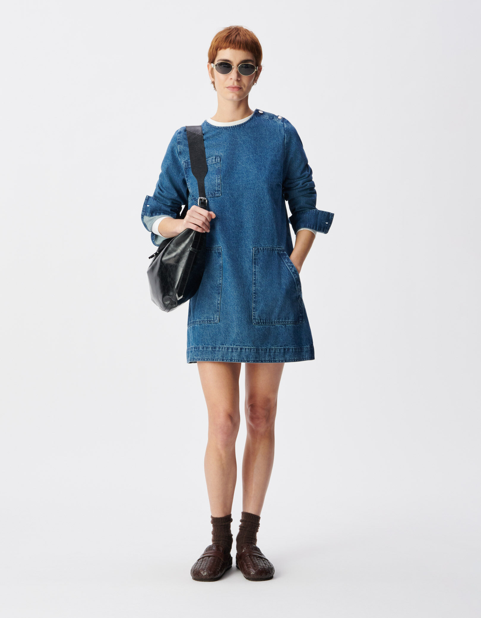 Robe en jean bleu trois poches plaquées Femme