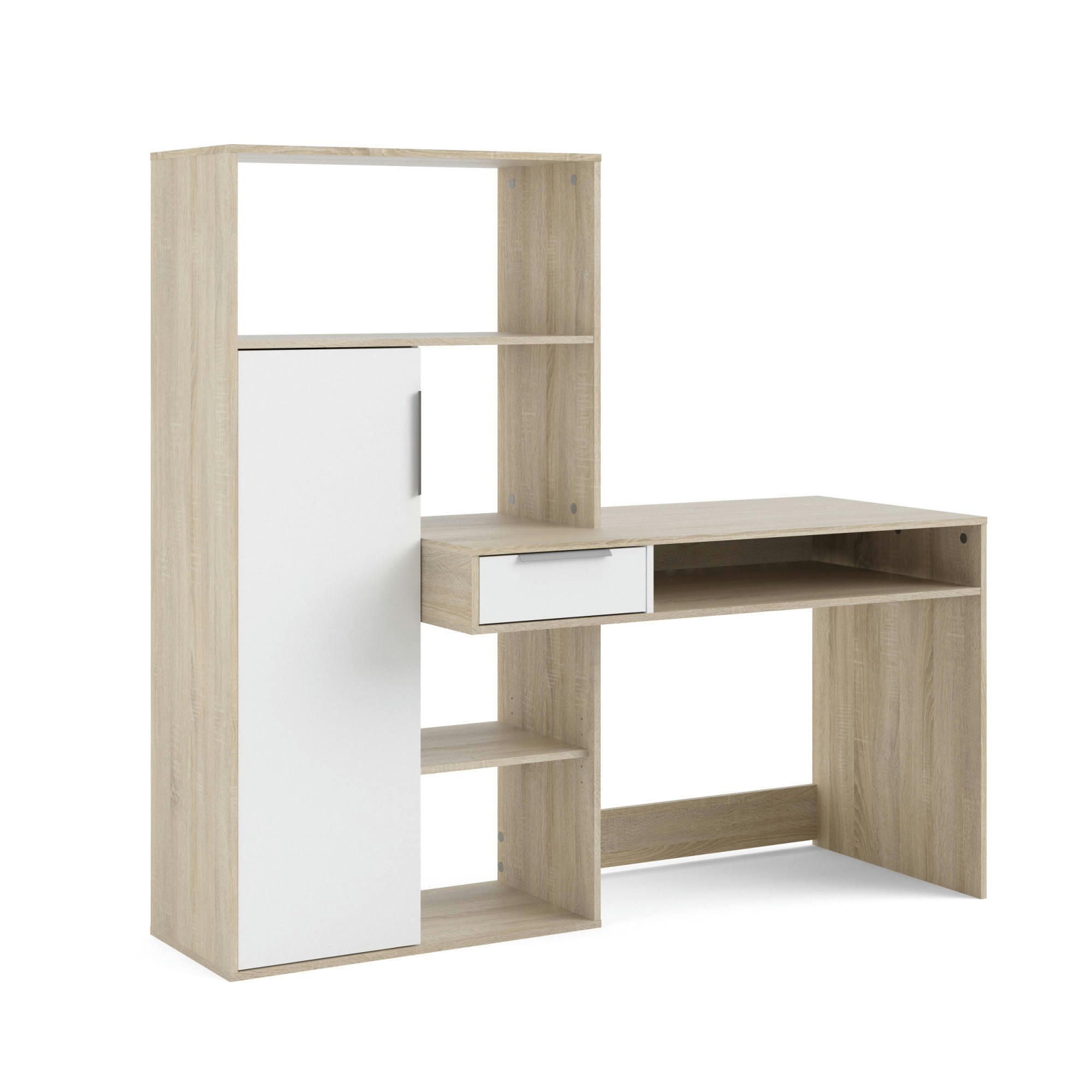 - Bureau multifonction avec bibliothèque effet bois blanc
