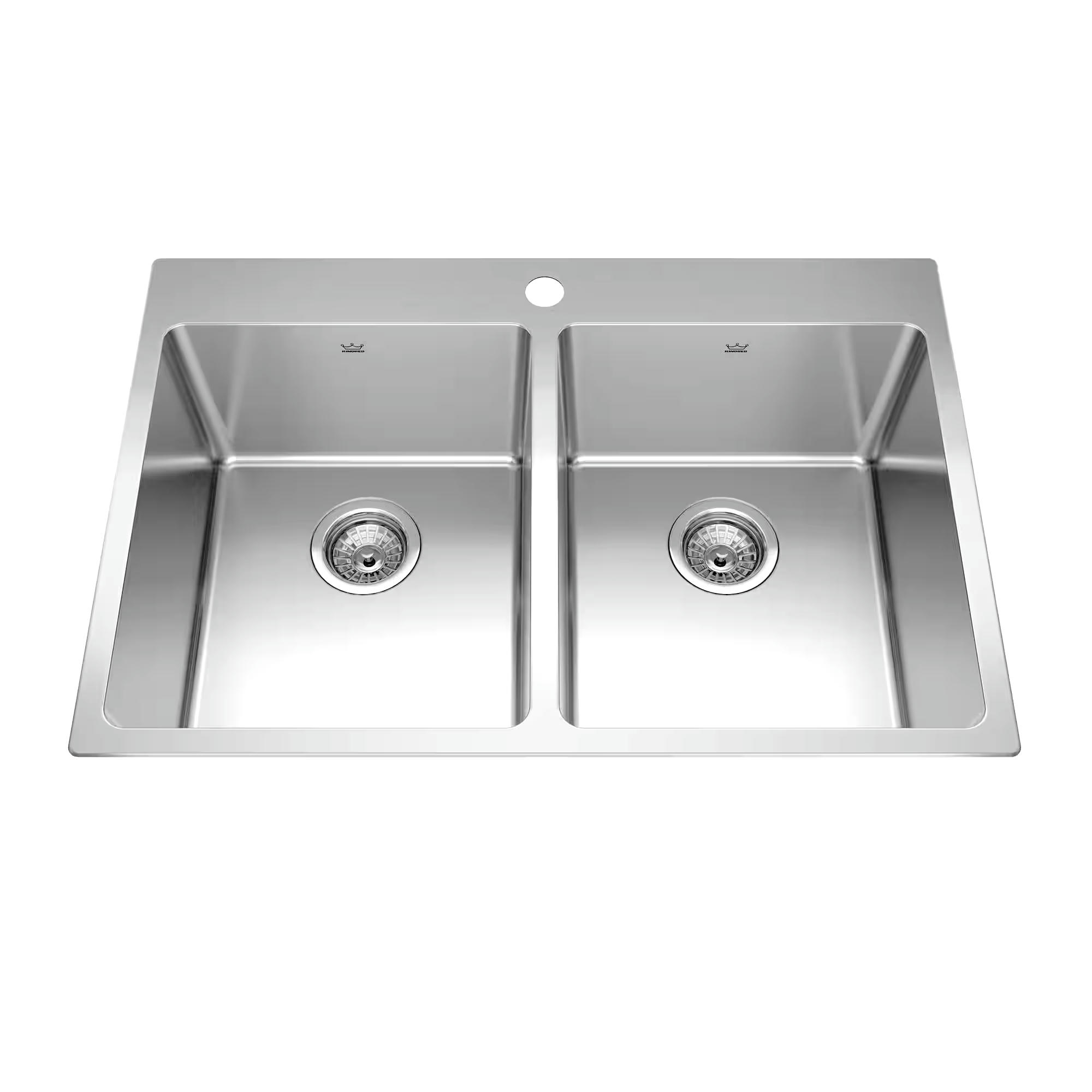 Kindred Brookmore Drop in Double Bowl 1-Hole Kitchen Sink, 30.8-in x 20.9-in x 9-in, Stainless Steel