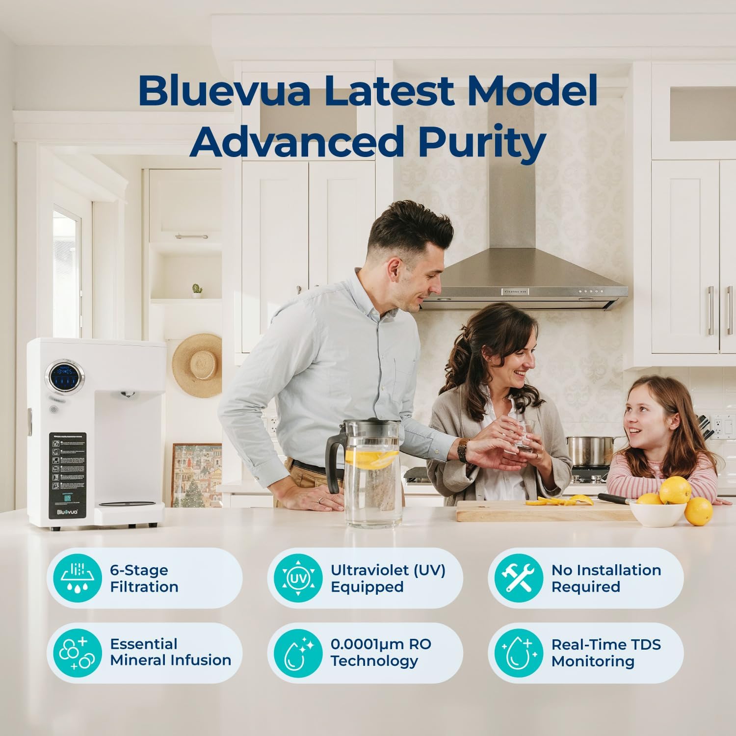 Bluevua RO100ROPOT Countertop Reverse Osmosis Water Filter System, Portable RO Filtration with Remineralization, No Installation, WQA Certified - ROPOT-UV, 6-Stage RO