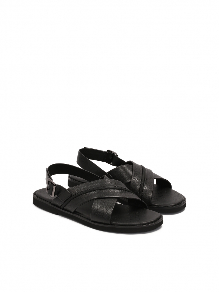 Leather black sandals with a buckle