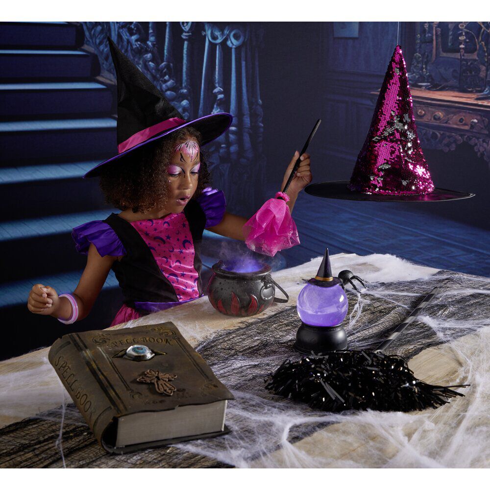 Chapeau Halloween enfant sorcière pailleté Ø35cm (2 modèles)
