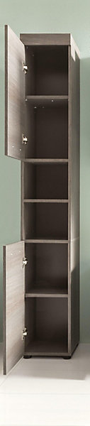 Meuble de salle de bain - Colonne en mélaminé bois grisé. L-H-P: 30 - 190 - 31 cm
