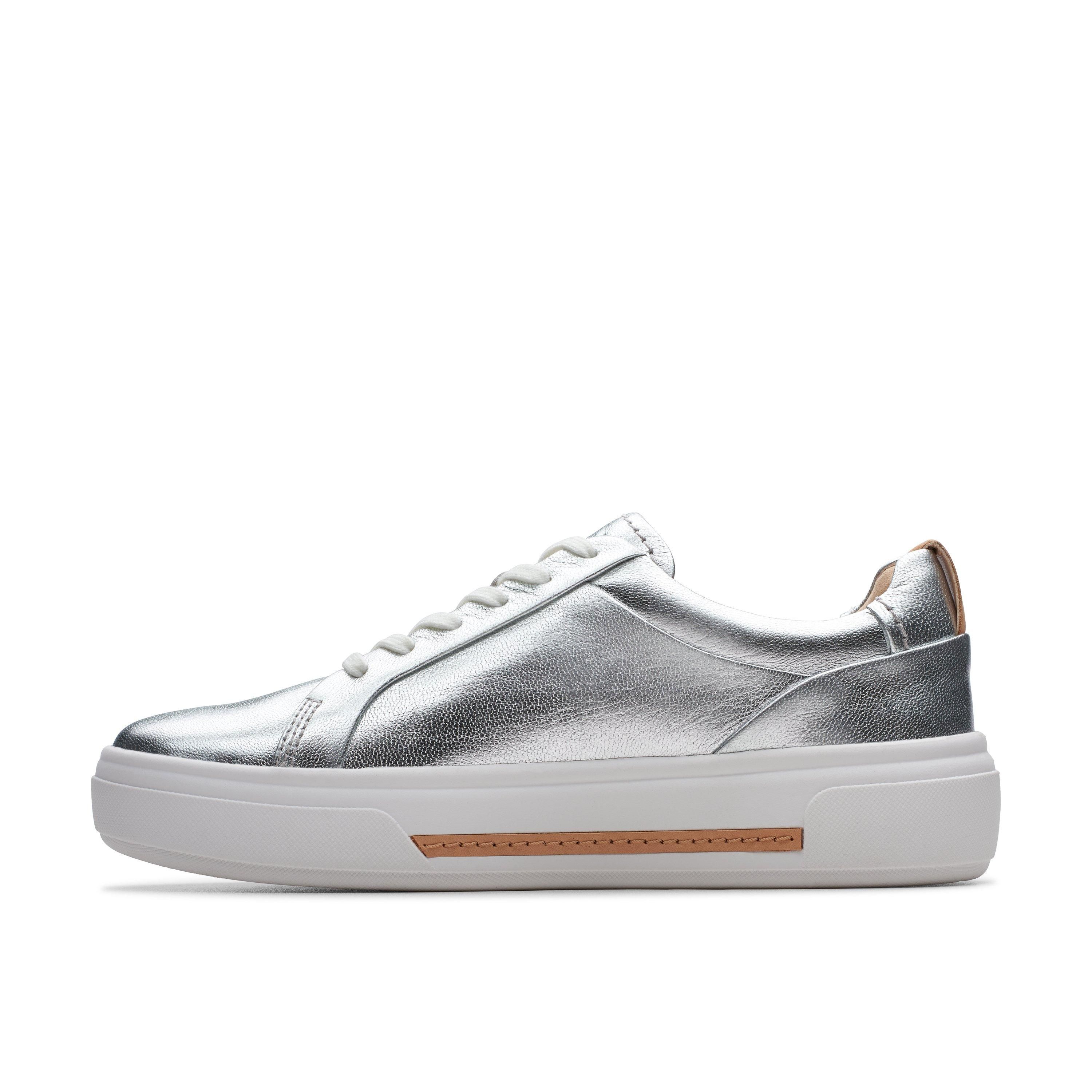 Clarks Hollyhock Walk Silver Leather Trainers