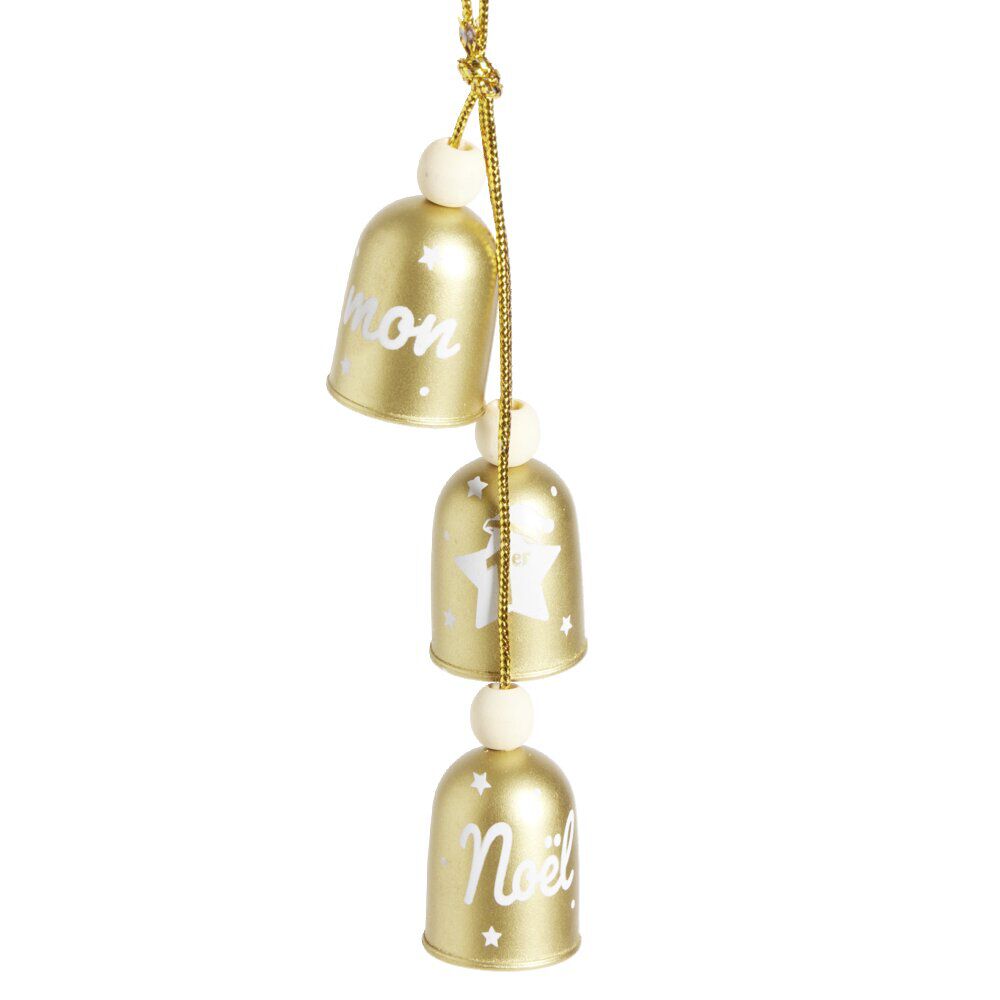 Suspension 3 clochettes "Mon 1er No&euml;l" rouge ou dorée H10cm- 2 modèles