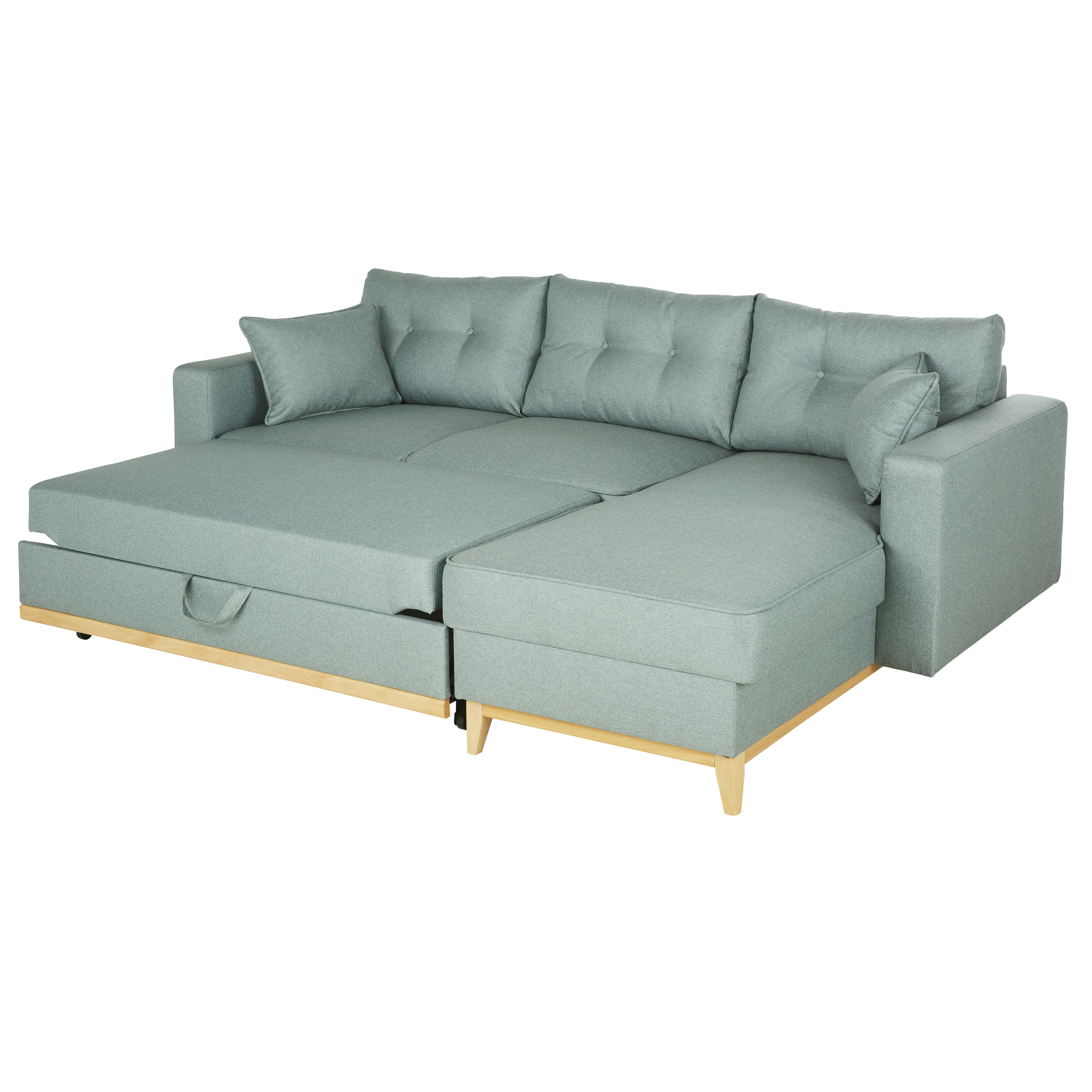 Brooke - Canapé d'angle convertible style scandinave 4/5 places vert d'eau chiné