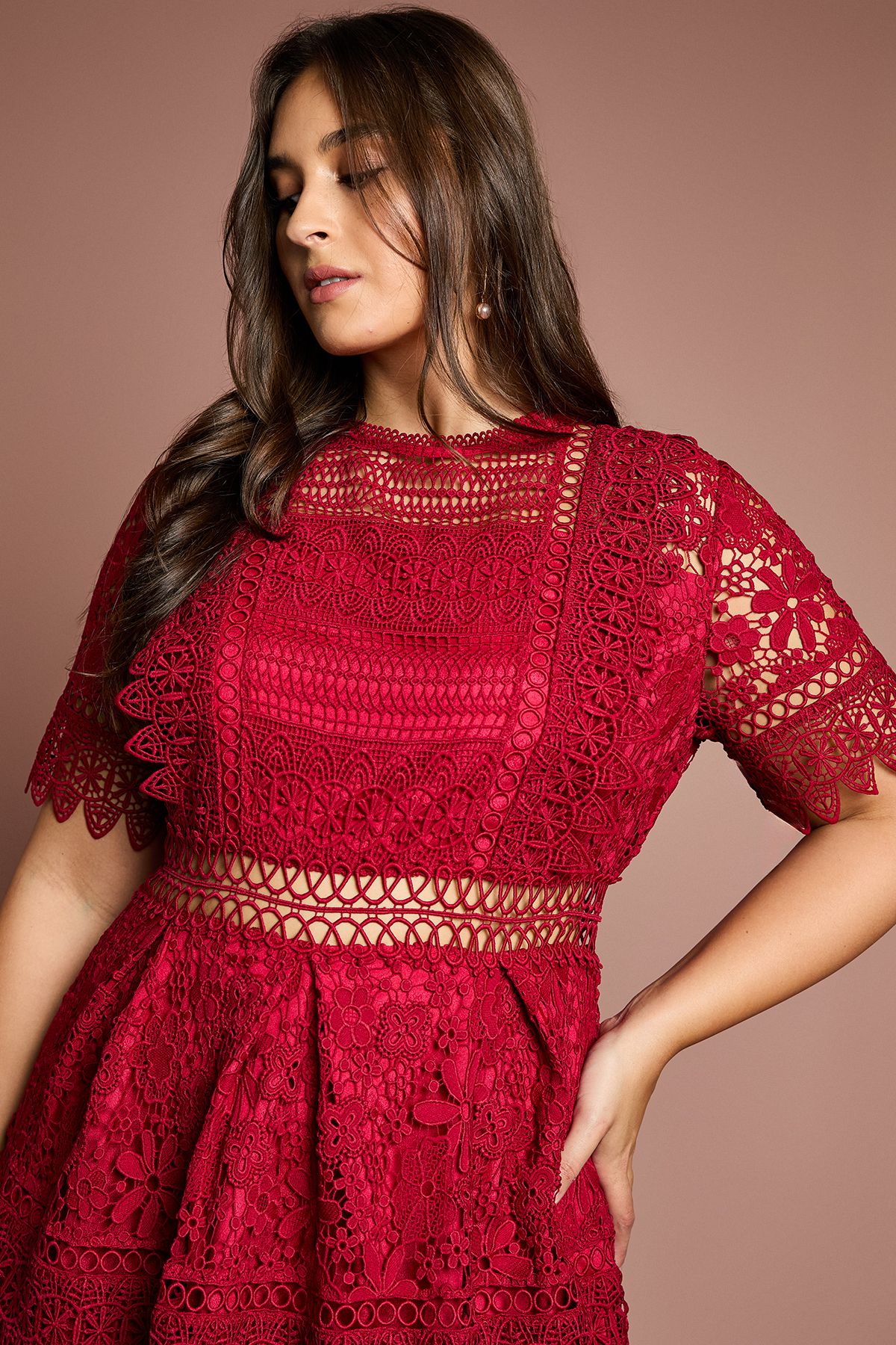 Coast Plus Short Sleeve Lace Midi Dress