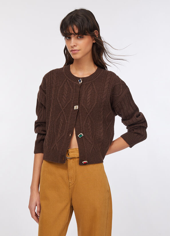 Cardigan in lana con bottoni gioiello