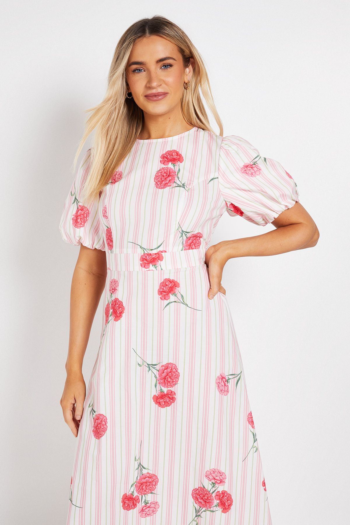 Dorothy Perkins Puff Sleeve Princess Seam Poplin Midi Dress