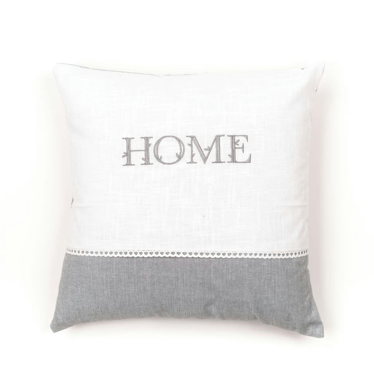 CHARME - Coussin déhoussable avec dentelle en coton gris 40x40