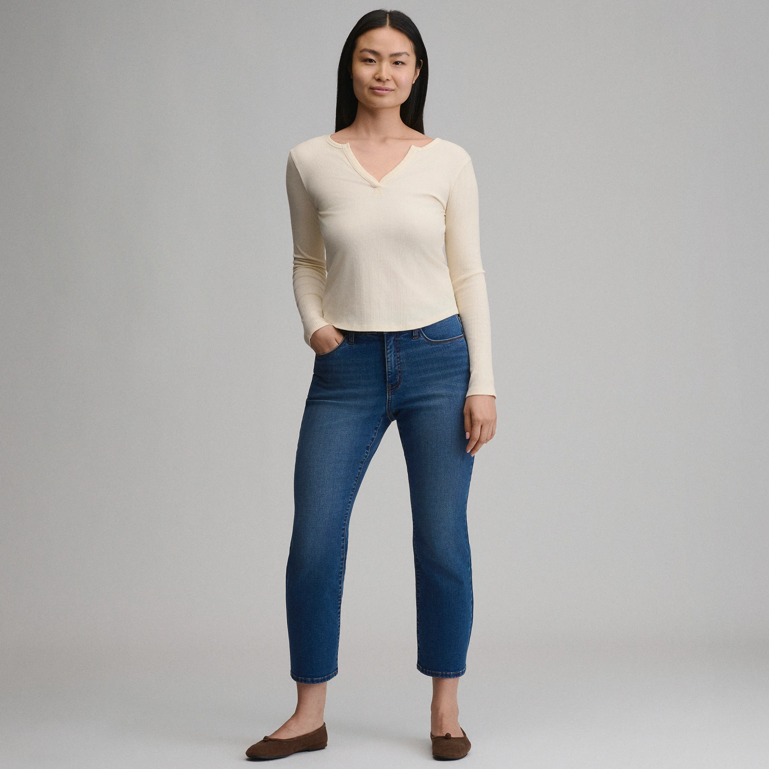 Women's Long-Sleeve Rib Y-Neck Henley