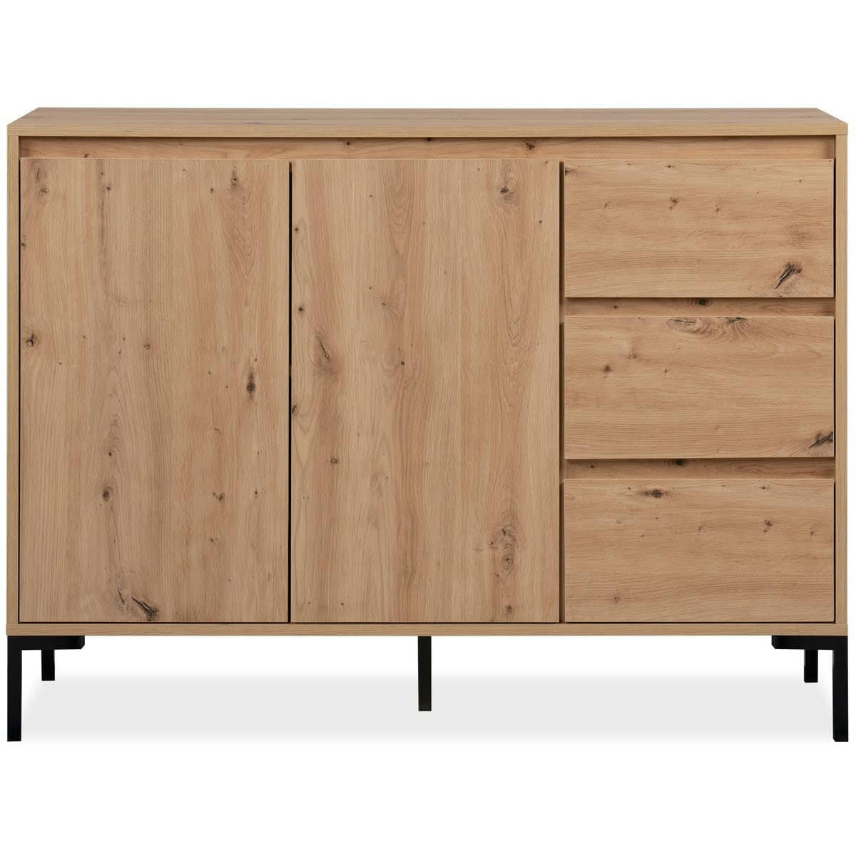 RONDA - Buffet 2 portes 3 tiroirs effet chêne 120 cm