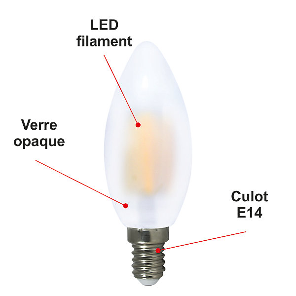 Lot de 10 ampoules LED filament E14 4W 470Lm 2700K - garantie 2 ans